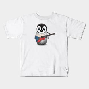 Baby Penguin Playing Czech Flag Guitar Kids T-Shirt